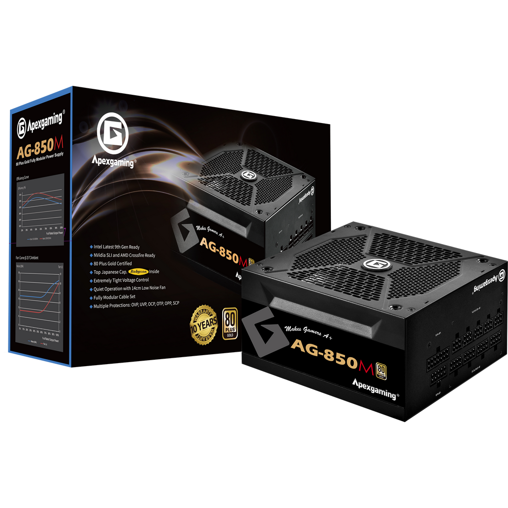 G*e様 Apexgaming 80 PLUS GOLD認証 850W ATX電 Apexgaming AG-850M 850Watt 80 Plus Gold Fully Modular Power