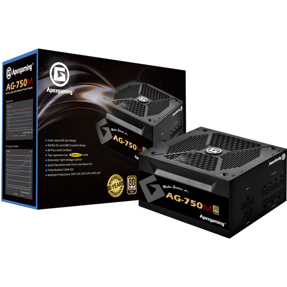 Apexgaming AG-750M 750Watt 80 Plus Gold Fully Modular Power Supply